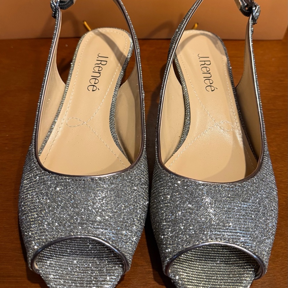 J.Renee Glittering Silver Peep-Toe Heels